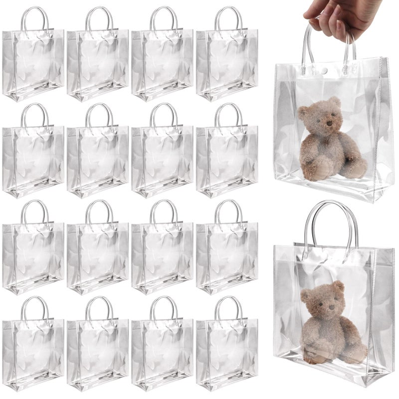 BadenBach 16 Pack Clear Gift Bags with Handles 79 x 79 x 32 Small Reusable Plastic Party Favor Bags Bulk Transparent PVC Tote Bag for Wedding Birthday Bachelorette Boutique 20208 cm